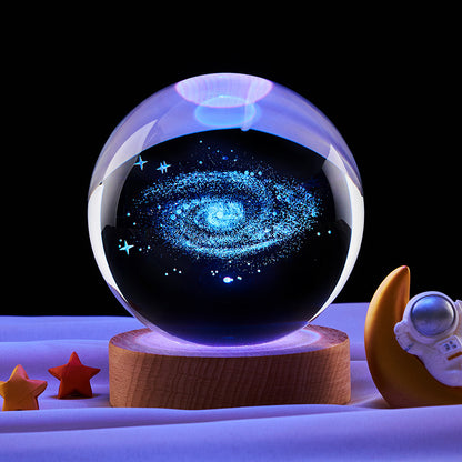 Lampe Lune & Terre en Cristal – Veilleuse 3D Atmosphère Céleste • 7 Couleurs RGB • Décoration Élégante en Bois & Cristal