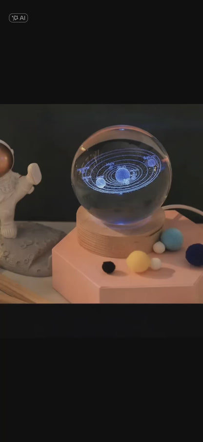 Lampe Lune & Terre en Cristal – Veilleuse 3D Atmosphère Céleste • 7 Couleurs RGB • Décoration Élégante en Bois & Cristal